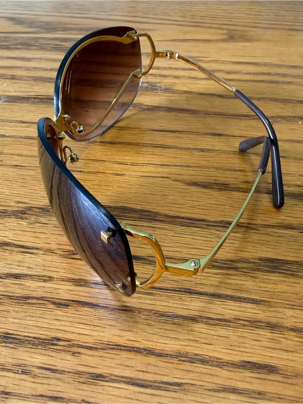 Cartier Vintage Cartier Cat Eye Rimless Sunglasses Gold /Lens Gradient Brown - Picture 2 of 15